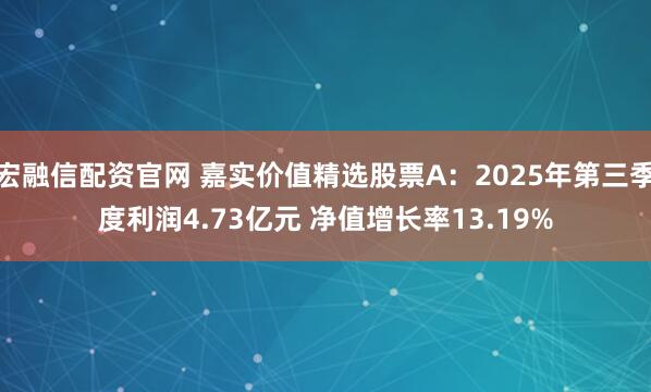 宏融信配资官网 嘉实价值精选股票A：2025年第三季度利润4.73亿元 净值增长率13.19%